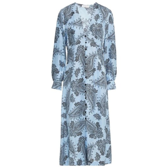 Sandro Paris Printed Silk Beane Jacquard Button Down Midi Dress Wedding Guest 36 - Picture 2 of 13
